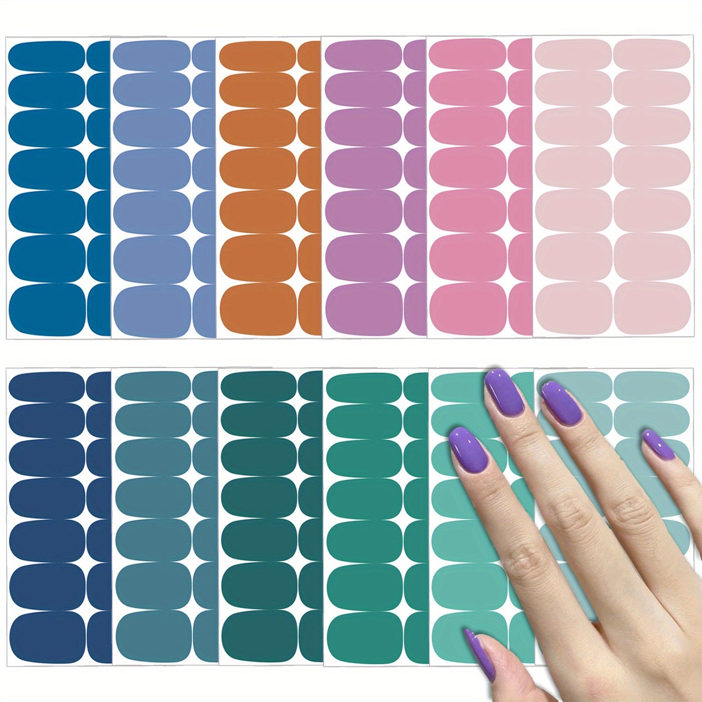 12 sheets Full Wrap Nail Polish Stickers - Self Adhesive Solid Color Nail Decal Strips for DIY Nail Craft - Perfect for Women and Girls