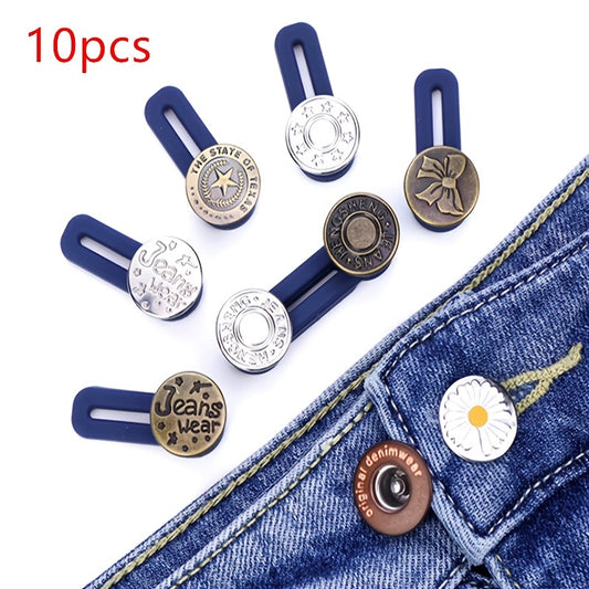 10pcs Adjustable Waist Pants with Metal Button and Stretchable Waistband - Perfect Fit Guaranteed