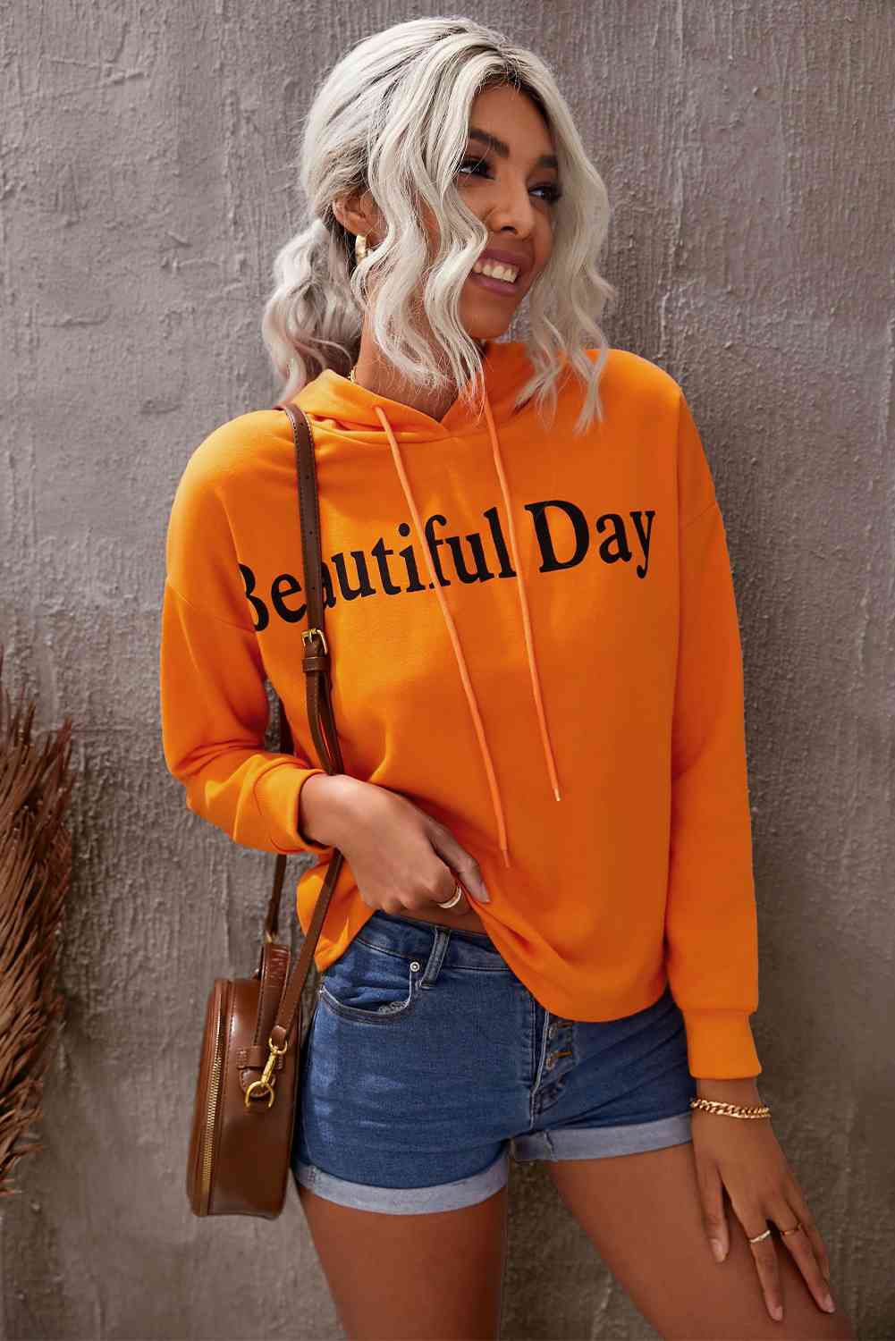 BEAUTIFUL DAY Graphic Drawstring Hoodie