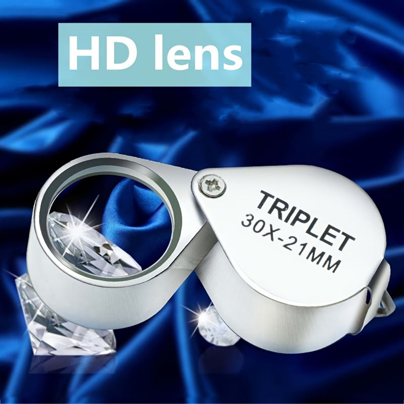 30X21 Mini Portable Jewelry Identification Enlargement Mirror - Double Metal Fold Glass Lens for Maximum Clarity!