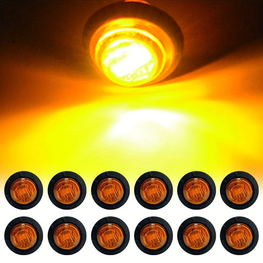 12PCS 12V Round 3/4 Inch Waterproof LED Gap Light, Van/ Truck/ Sidelight/ Indicator, Side Light