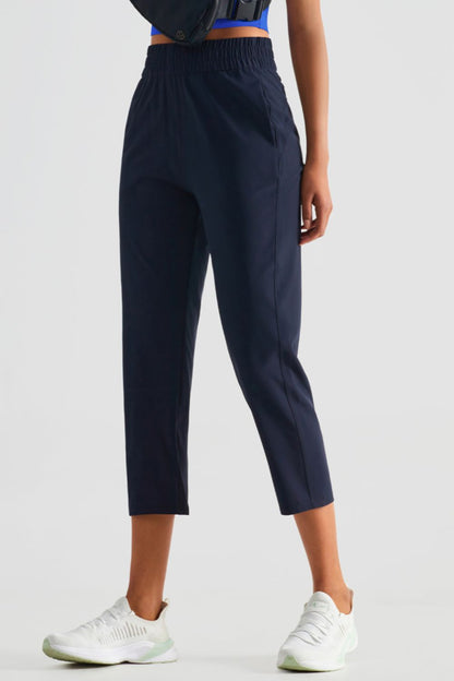 Elastic Waist Cropped Sports Pants