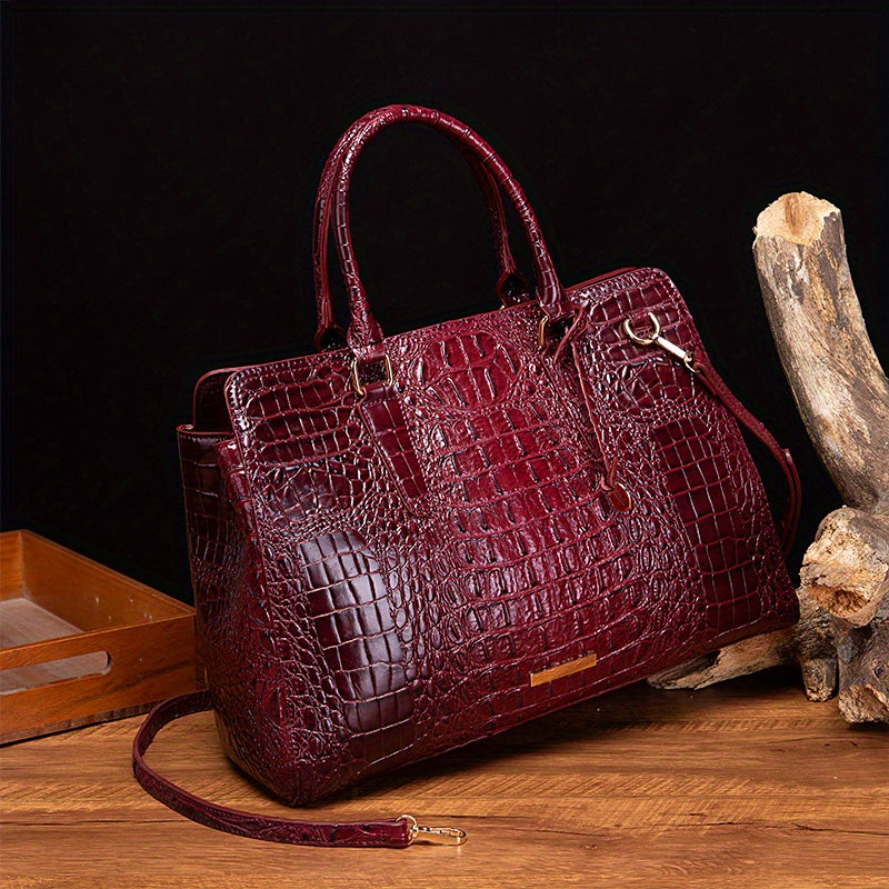 Women's Leather Crossbody Bag - Crocodile Embossed Handbag, Top Handle Satchel Purse for Fashionable Look