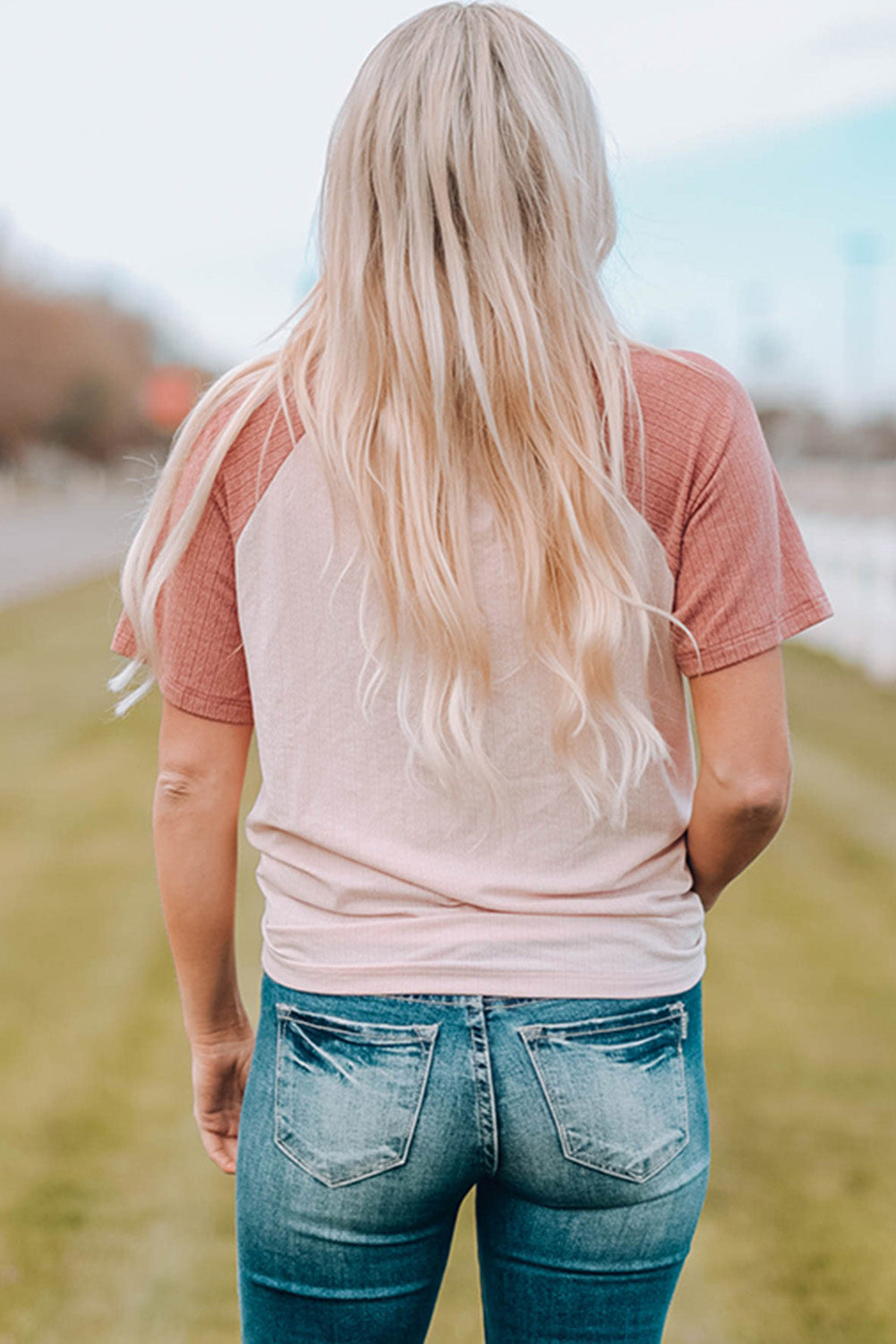 Two-Tone Raglan Sleeve V-Neck Tee