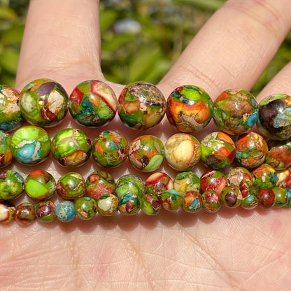 4mm-10mm Natural Stone Beads 8mm Green Red Imperial Jasper Polished Round Smooth Gemstone Beads For Jewelry Making Bracelet Necklace