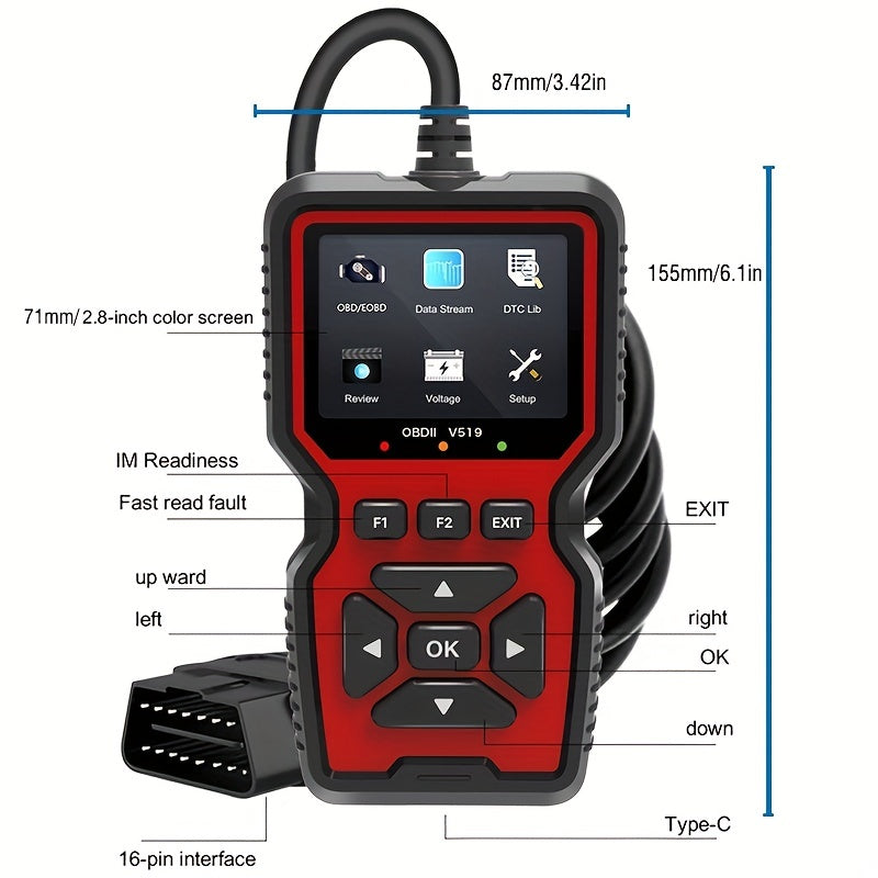 Nouveau scanner de voiture 2023 – Outil de diagnostic OBD2 pour la détection et l'élimination des défauts du moteur, la lecture de la tension de la batterie et le streaming de données. 