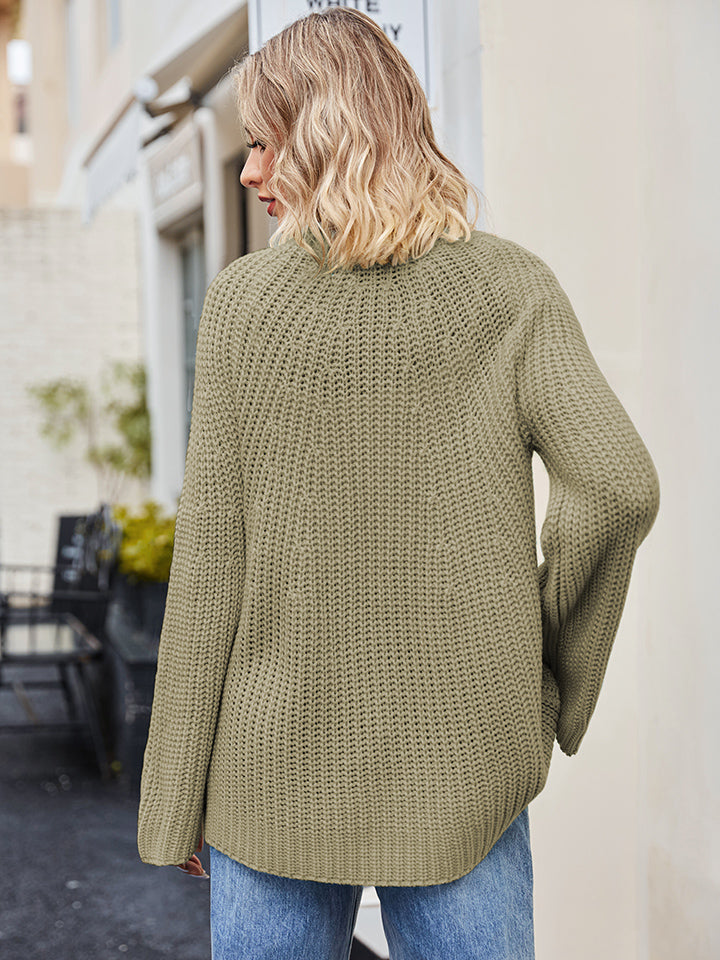 Raglan Sleeve Waffle Knit Sweater