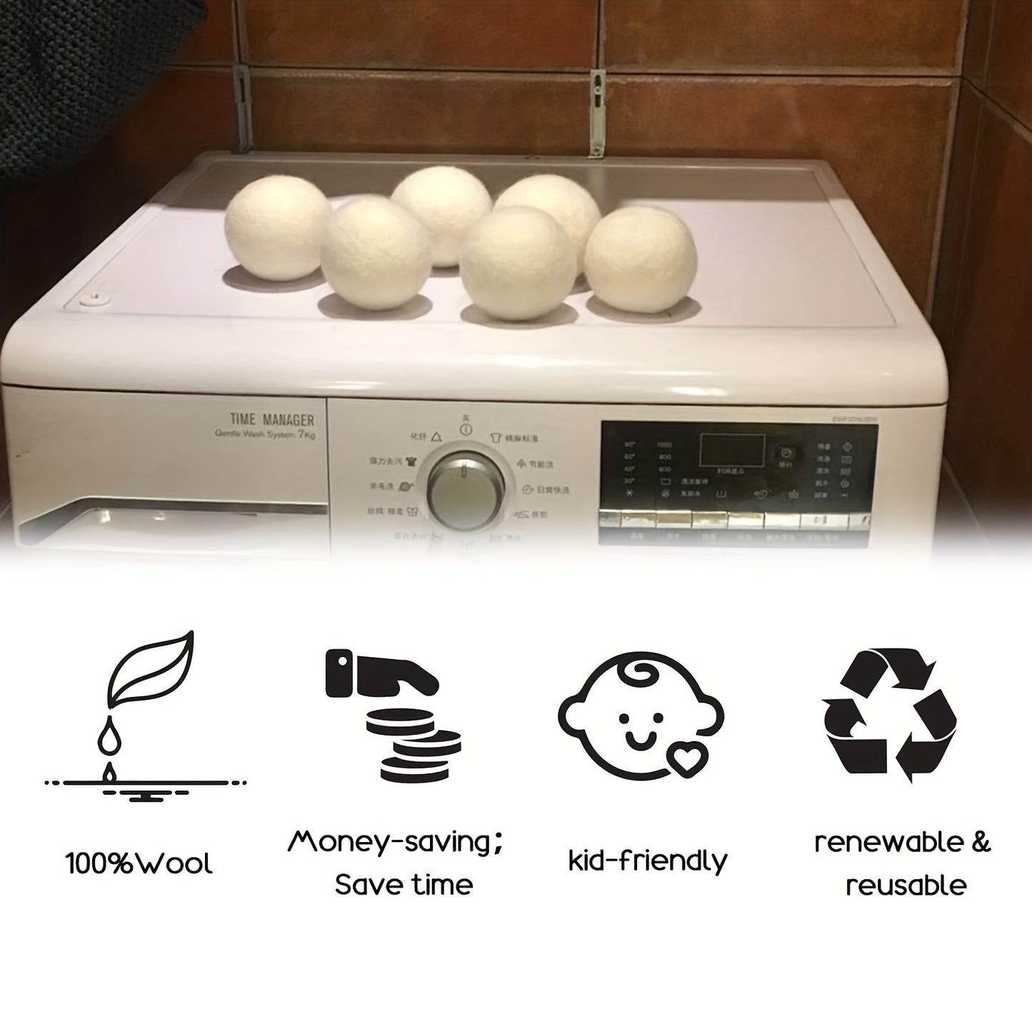 1pc/6 Pcs Wool Dryer Balls - Natural Fabric Softener, Reusable, Reduces Clothing Wrinkles And Saves Drying Time. The Dryer Ball Is A Better Alternative To Plastic Balls And Liquid Softener.