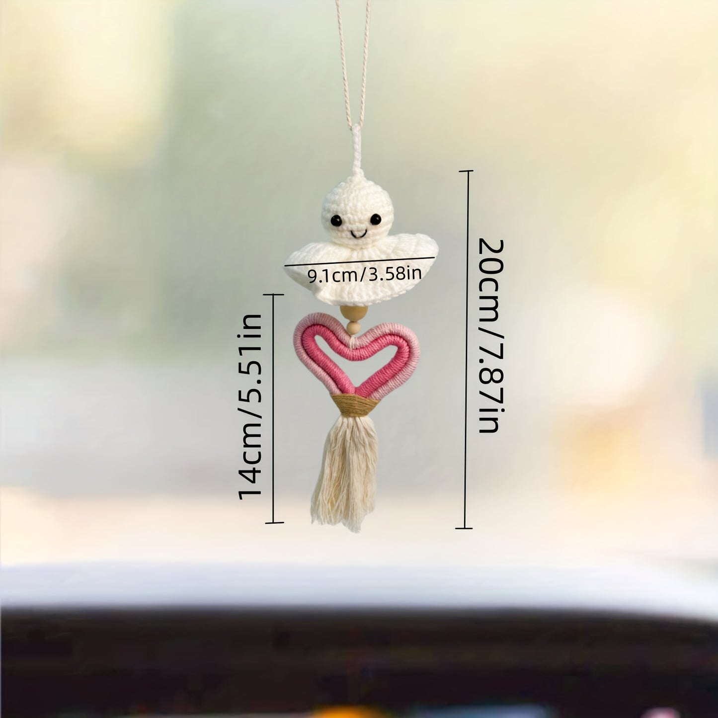 Swinging, Cute, Creative, Good Luck, Tassel, Smiling Face Doll Car Rearview Mirror Hanging Adornment, Cute And Interesting Car Interior Accessories