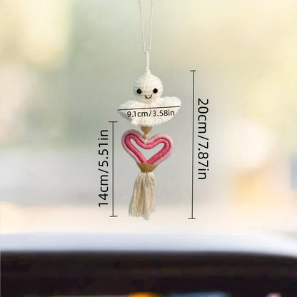 Swinging, Cute, Creative, Good Luck, Tassel, Smiling Face Doll Car Rearview Mirror Hanging Adornment, Cute And Interesting Car Interior Accessories