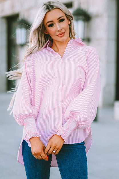 Camisa con cuello y mangas farol a rayas