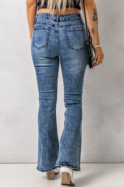 Vintage Wash Flare Jeans with Pockets