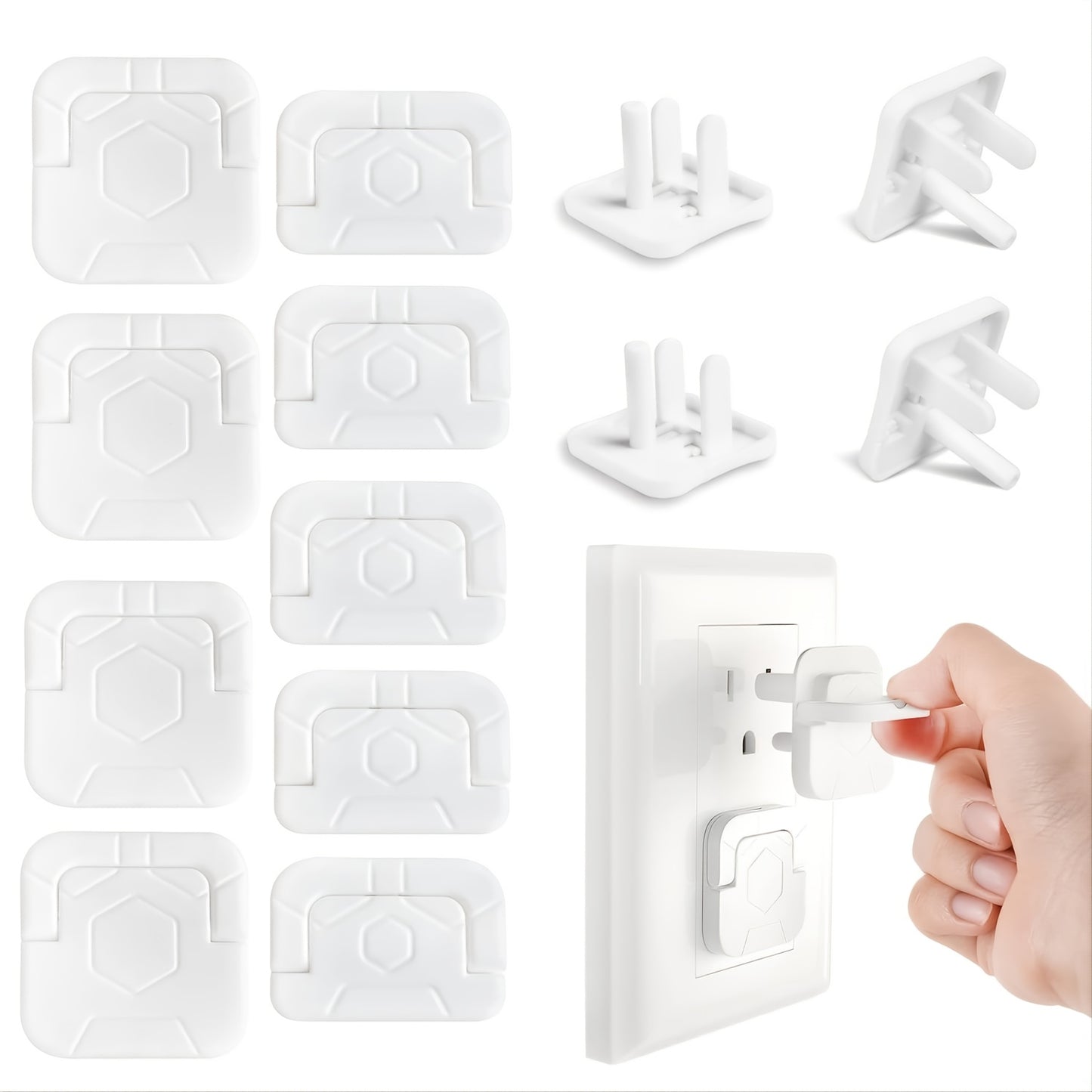 10pcs Baby Proof Outlet Covers - Keep Your Little Ones Safe with Hidden Handle & Square Socket Covers!