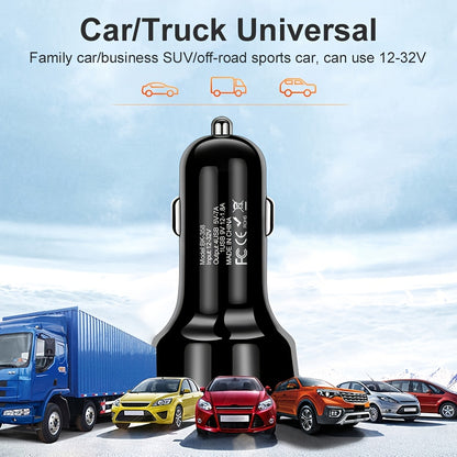 4-in-1 USB Car Charger with 4 Ports - Fast Charging Adapter for Phones and Cigarette Lighter - Mini Design for Convenient Use