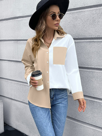 Color Block Button Down Shirt