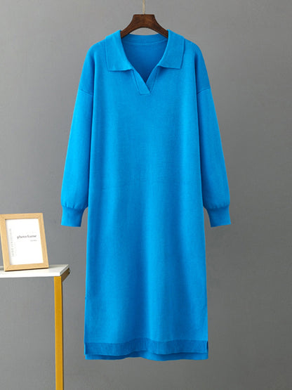 Johnny Collar Long Sleeve Slit Sweater Dress