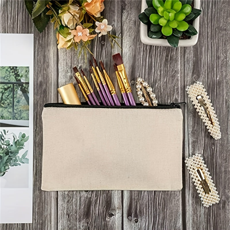 10pcs/set 8.2x5.1inch Bag Blank DIY Craft Bag Canvas Pen Case Blank Makeup Bag Canvas Pencil Bag Canvas Cosmetic Bag Multifunctional Travel Toiletry Storage Bag