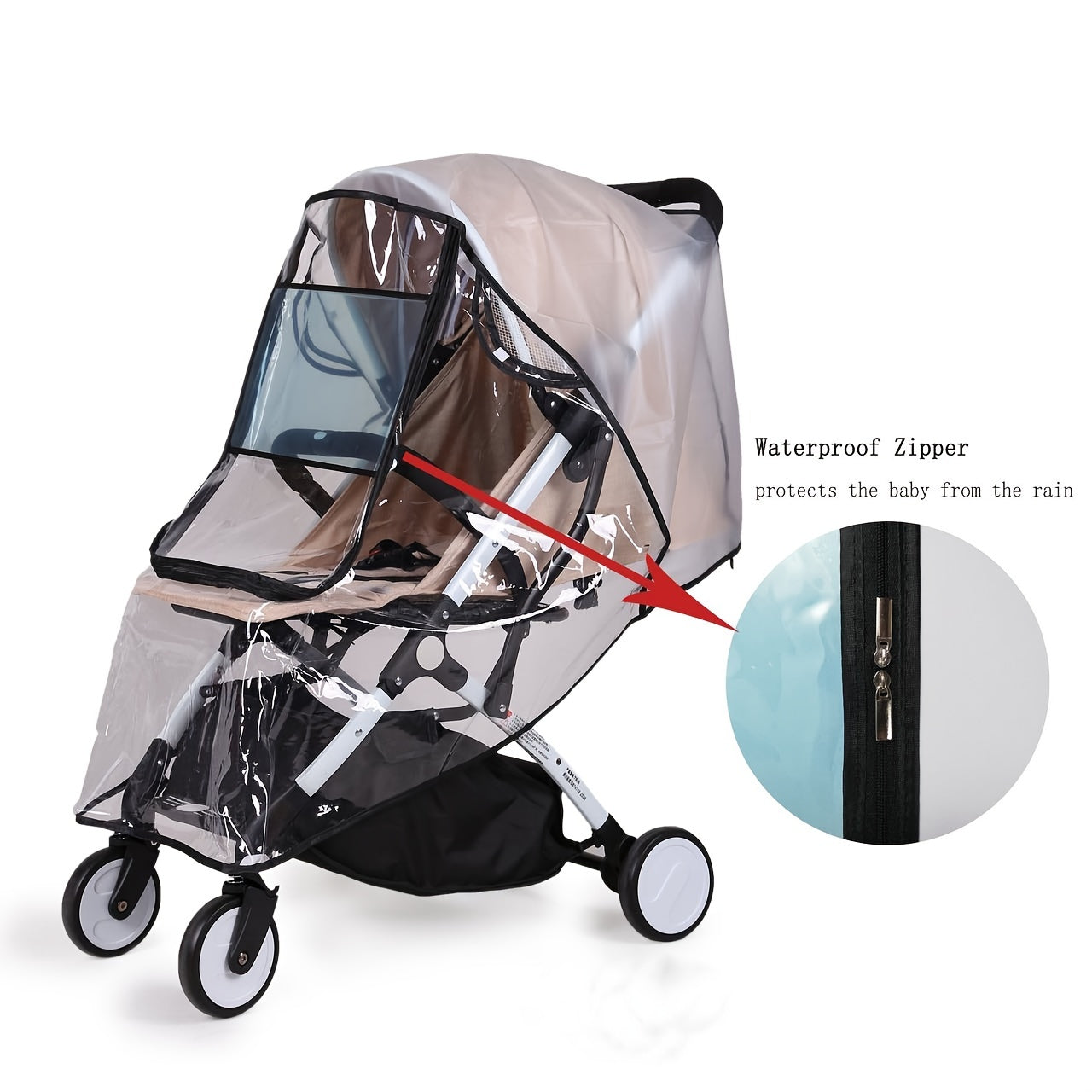 Housse imperméable coupe-vent respirante pour poussette de bébé pour voyage, housse de pluie résistante à la neige et à la poussière avec porte à fermeture éclair en forme de U et ventilation latérale, utilisée en toutes saisons, garde au chaud en hiver 