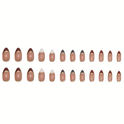 24 pcs Imprimé Léopard Rose Press On Nails - Faux Ongles Courts Amande avec Pointe Blanche - Faux Ongles Acryliques pour Femmes et Filles - Facile à Appliquer et Durable 