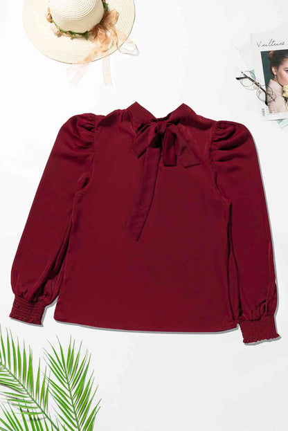 Mock Neck Puff Sleeve Blouse