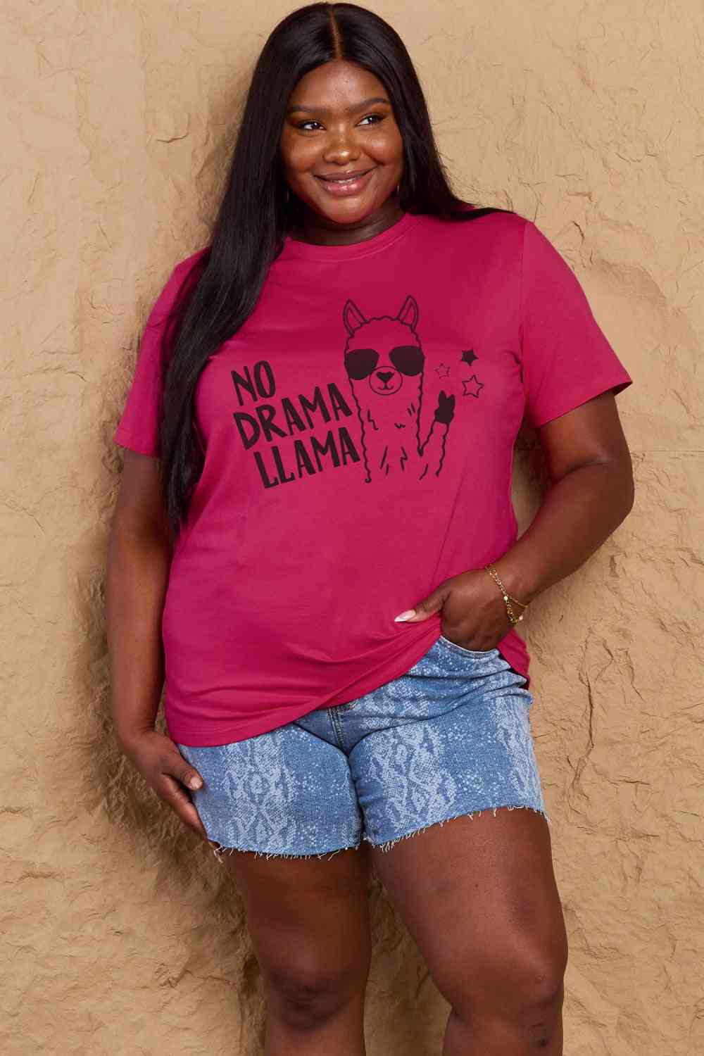 Simply Love Full Size NO DRAMA LLAMA Graphic Cotton Tee