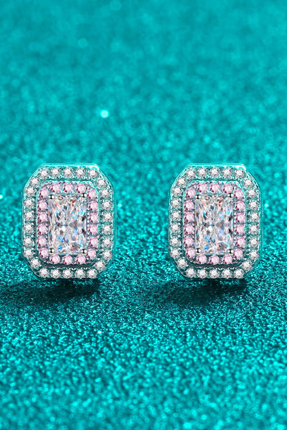 Boucles d'oreilles à tige géométriques contrastées en moissanite et zircon 1 carat