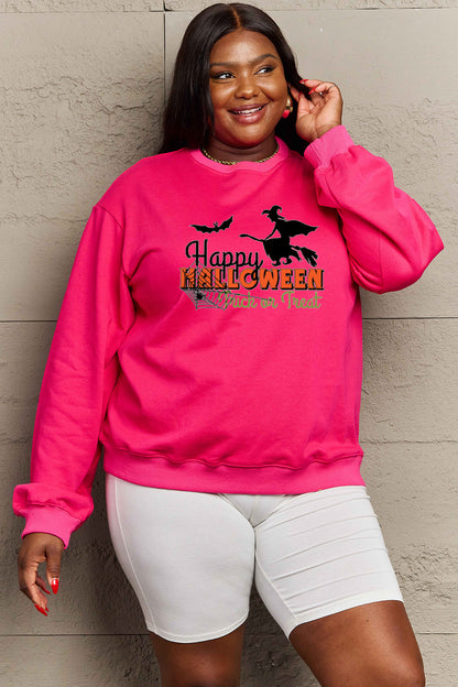 Simply Love Sweat-shirt graphique HAPPY HALLOWEEN TRICK OR TREAT pleine grandeur