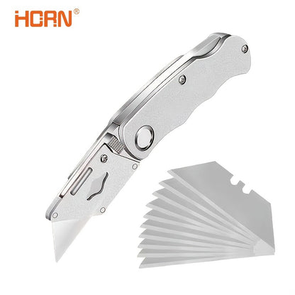 1pc Multifunction Folding Knife, Portable Pocket Knife, Electrician Utility Knife With 10pcs Blades Paper Cutter DIY Hand Tools, Stainless Steel Utility Knife, Woodworking Outdoor Camping Multifunctional High-Carbon Steel Wallpaper Cutting