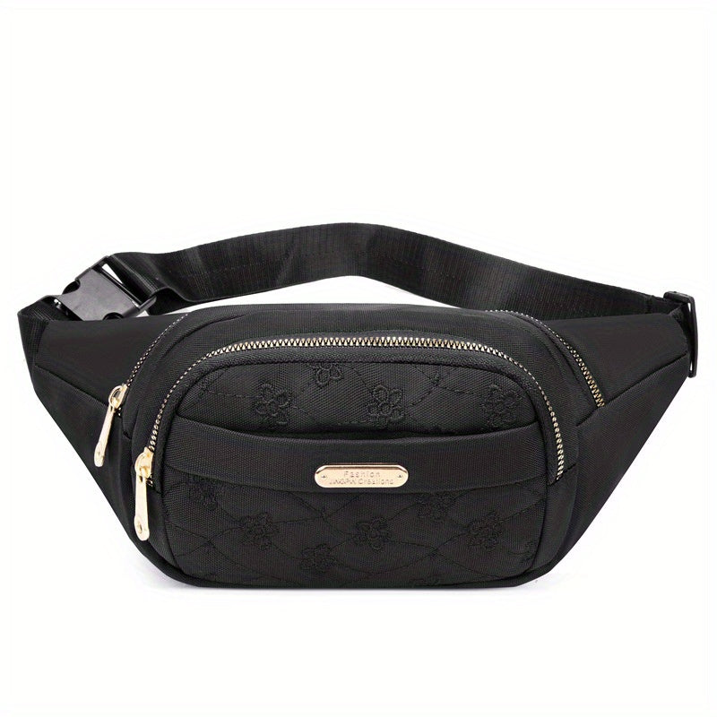 Stylish Embroidered Fanny Pack for Women - Multi-Zipper Nylon Crossbody Bag Ideal for Outdoor Sports