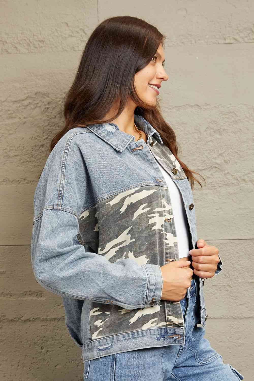 GeeGee Veste contrastée en denim délavé pleine taille