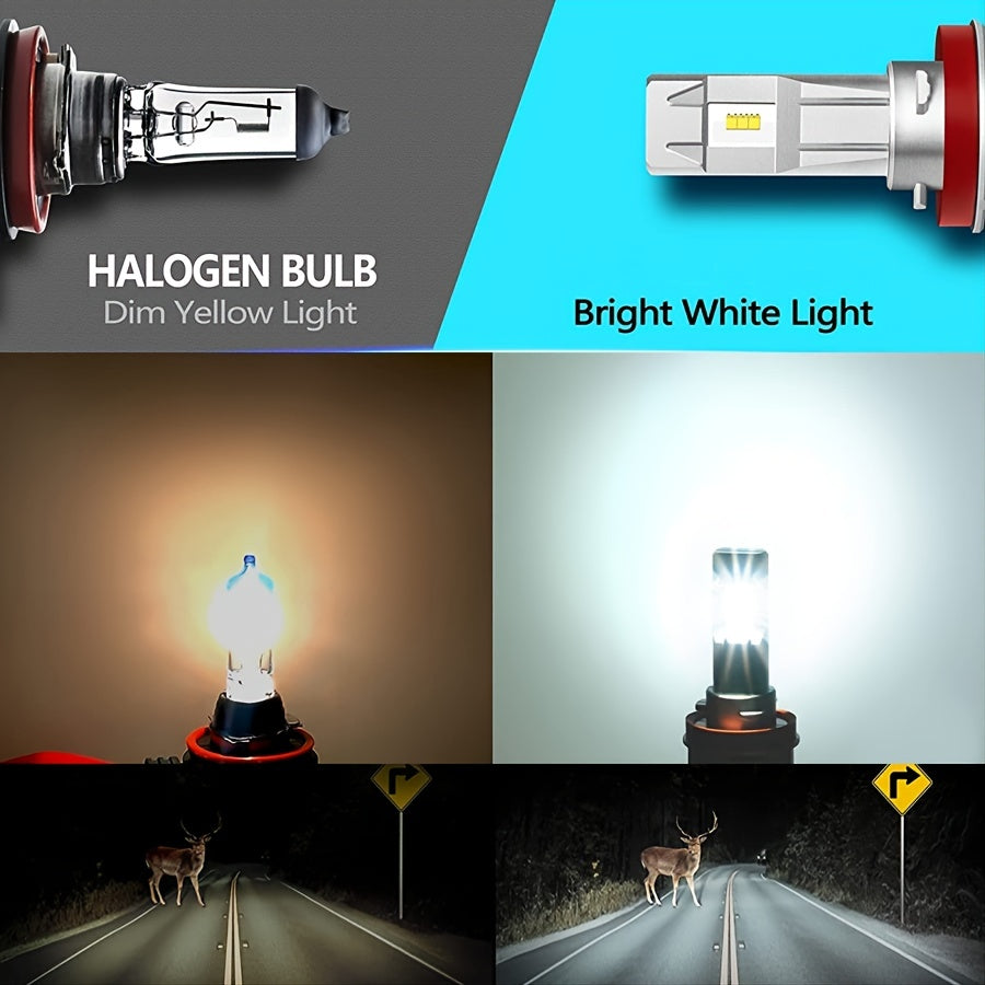 6500K Cool White LED Headlight Bulbs - 12000lm Lumens - Wireless H8 H9 Fog Hight/Low Beam Headlamp - Mini Size