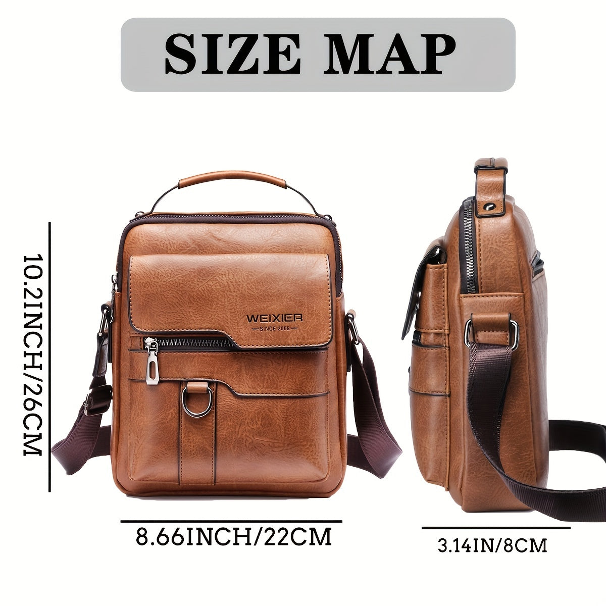 WEIXIER Crossbody Bag Men's Shoulder Bag Vintage Leather Vertical Hand Business Men's Casual Leather Bag Satchel Bag For Men Gift For Father /Anniversary