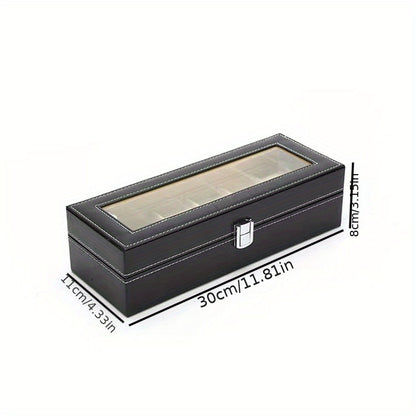 1pc Double Layer Leather Watch and Jewelry Storage Box with 12 Slots - Keep Your Valuables Organized and Secure