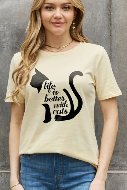 Simply Love Full Size LIFE IS BETTER WITH CATS Graphic Cotton Tee