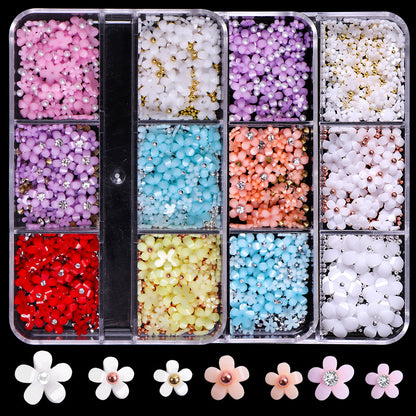 6-Grid Macaron Flower Nail Art Jewelry Set - Mix and Match for Stunning 3D Designs