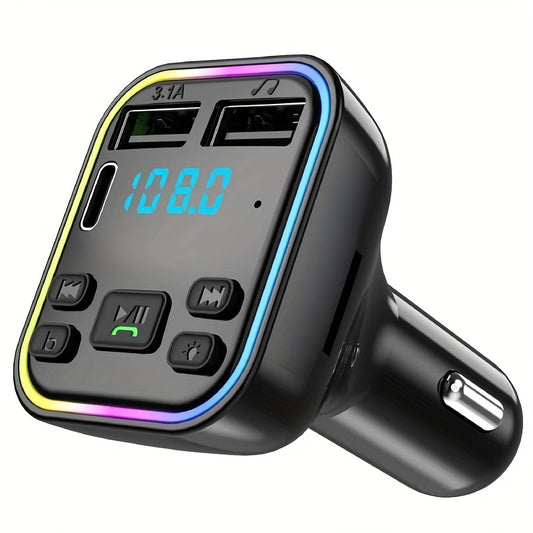 Upgrade Your Car Audio with This BT Car Kit FM Transmitter, PD Type-C Dual USB Charger & Colorful Ambient Light Audio Receiver!