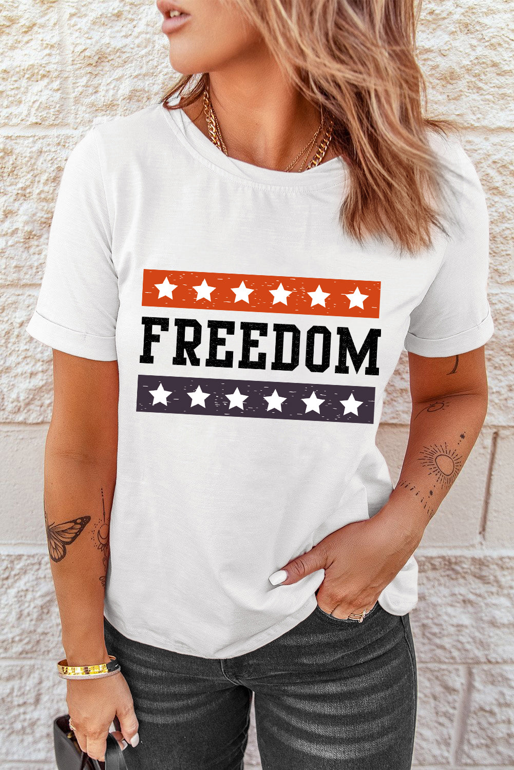 FREEDOM Graphic Cuffed Sleeve Tee