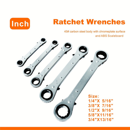 5-Piece Ratchet Wrench Set - Quick & Easy Auto Repair Tool for Double-Ended Ratchet Inch Size