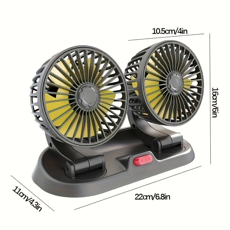 Universal Rotatable Vehicle Fan for Trucks, Cars, and Touring Cars - Dual Head USB Fan with 12V and 24V Compatibility - Provides Powerful and Efficient Cooling on the Go