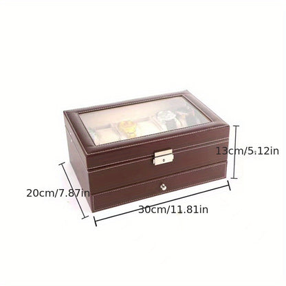 1pc Double Layer Leather Watch and Jewelry Storage Box with 12 Slots - Keep Your Valuables Organized and Secure