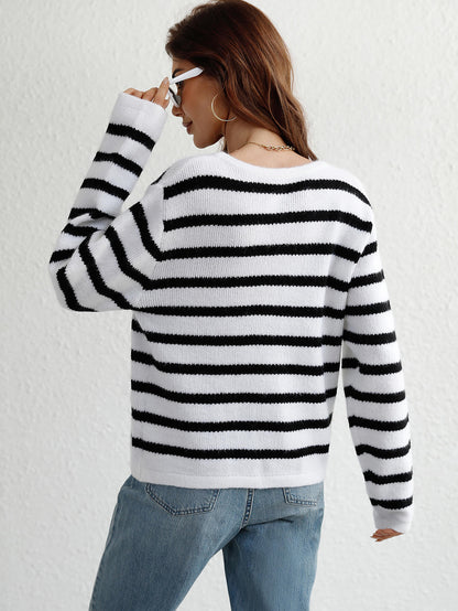 Striped Button Front Cardigan