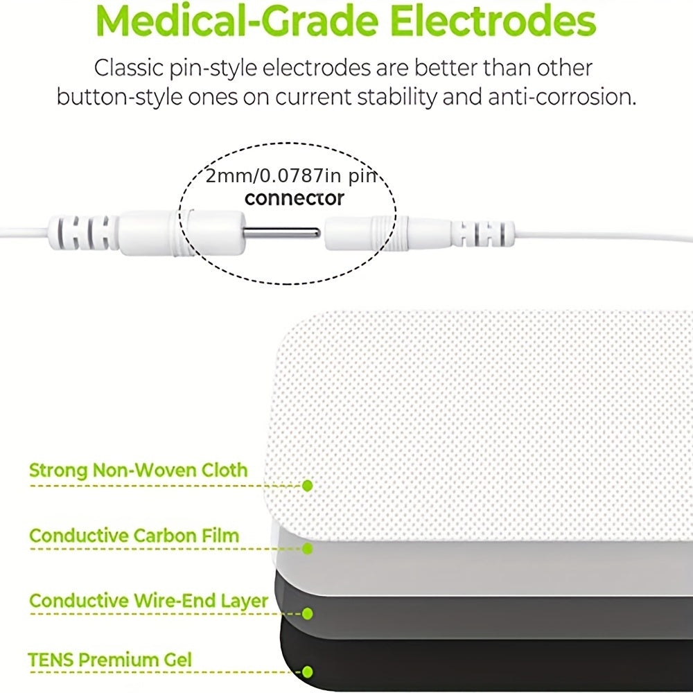 10pcs TENS Unit Replacement Pads 2x4, Reusable Electrodes For Muscle Stimulator Machine, With Upgraded Self-Stick Performance For Electrotherapy (2mm Connector)