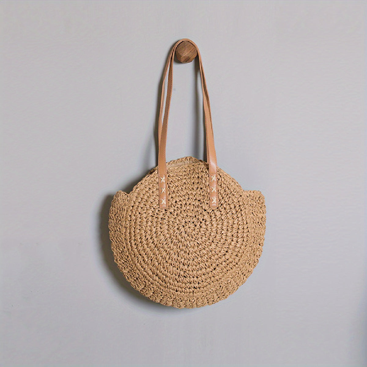 Woven Straw Round Handbags, Hollow Out Summer Beach Bag, Women's Large Capacity Shoulder Bag