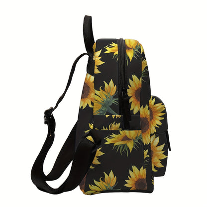 Sac à dos élégant avec fermeture éclair et imprimé tournesol – Parfait pour l'école et un usage quotidien. 