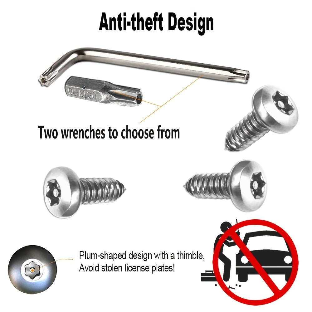 Anti Theft License Plate Screws, 1/4"(M6) Stainless Steel Bolts Fasteners Kits For Car Tag Frame Holder, Tamper Resistant Self Tapping Mounting Bolts