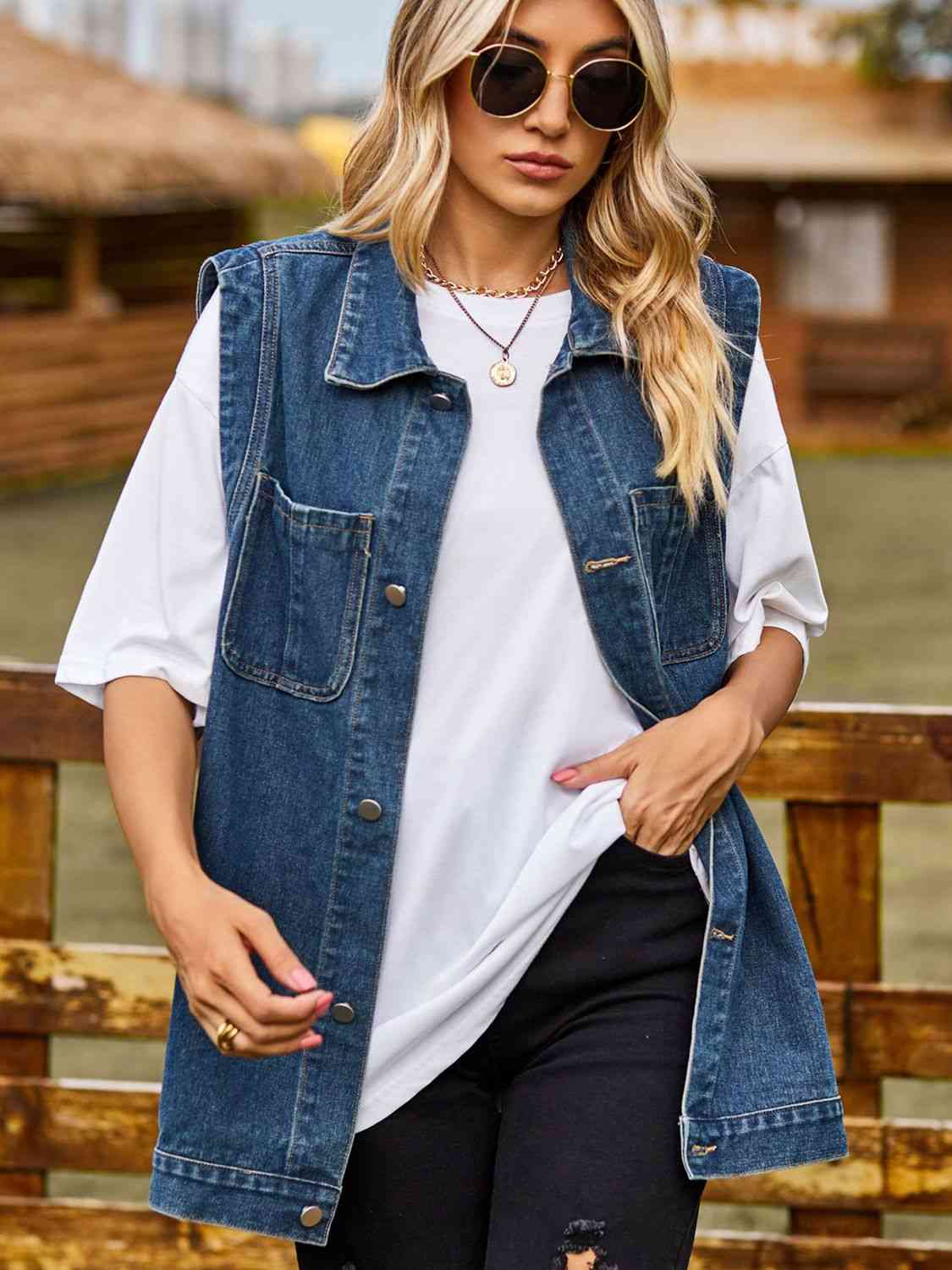 Gilet en jean boutonné