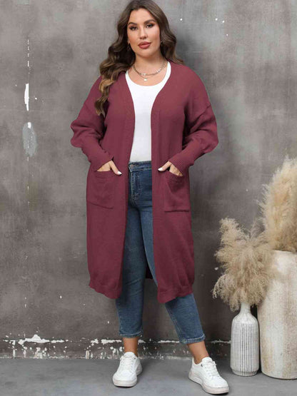 Cardigan avec Poche à Manches Longues de Grande Taille