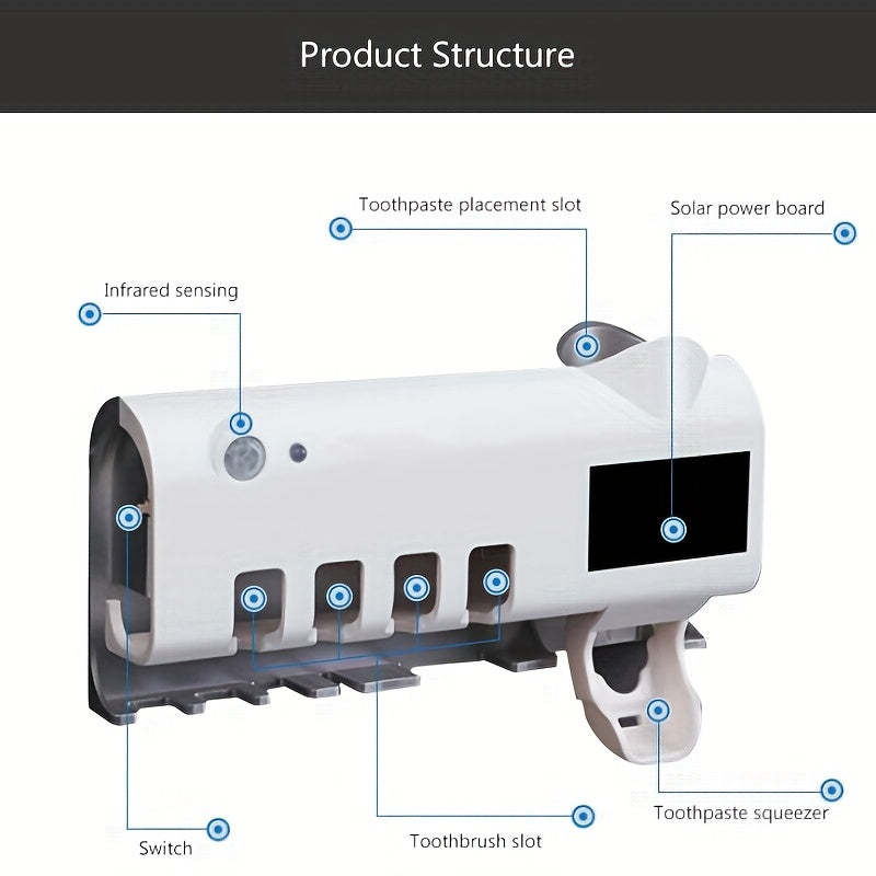 UV-Free Smart Toothbrush Disinfector with Automatic Squeeze Toothpaste Dispenser and Wall Mounted Holder