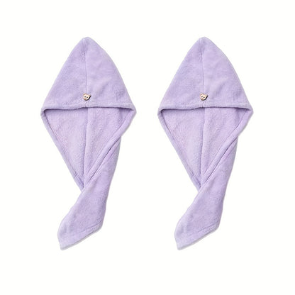 2pcs  Super Absorbent Turban Hair Towel Thicken Dry Hair Hat With Button Dry Hair Hat Bathing Accessories