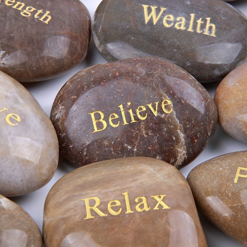 25pcs/pack Engraved Inspirational Stones, 1-2 Inch Different Words Encouragement Stones Gift For Friends, DIY Rocks For Craft Healing Stones For Home Decor